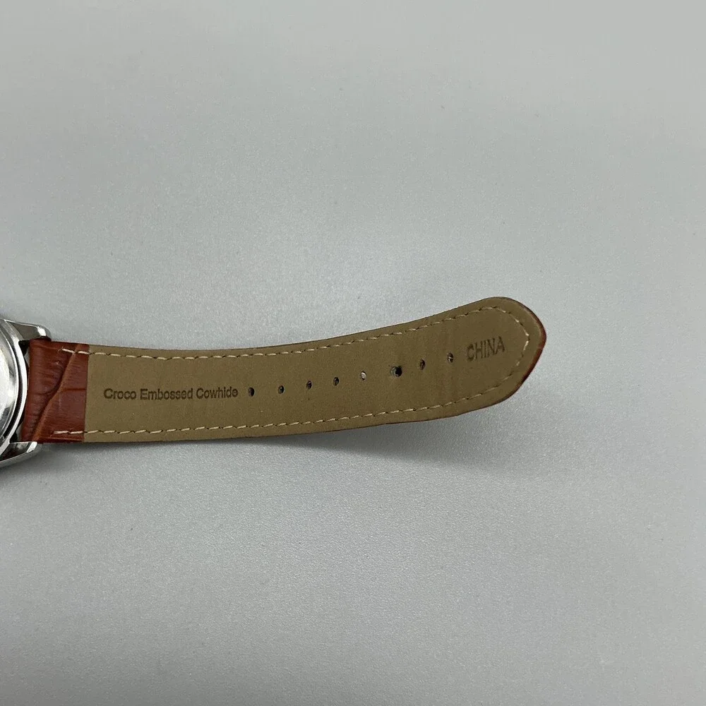 Honora Womens Watch 40mm Champagne Pearl Dial Brown Leather Issue w/ Crown